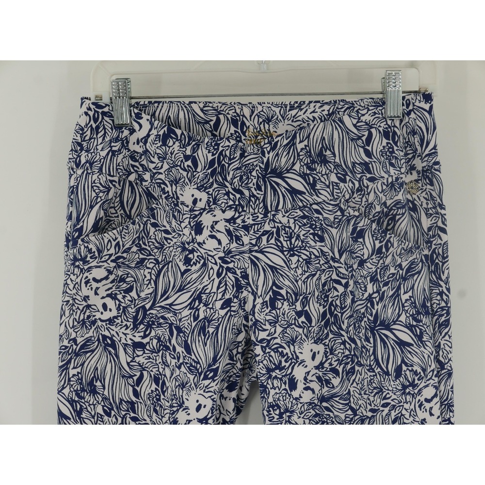 Lilly Pulitzer Luxletic Leggings Blue Floral Ankle Stretch Yoga Women's 4